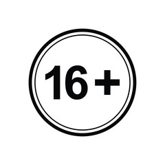 16 plus icon. black vector 16 + plus sign 
