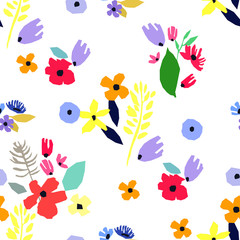 Seamless pattern. Vector floral design with wildflowers. Romantic background