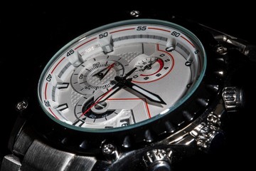 Luxury sport chronograph white Analog Men's Watch silver red steel for men luxury on black...