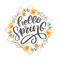 Hello Spring Flowers Text Background letterung slogan