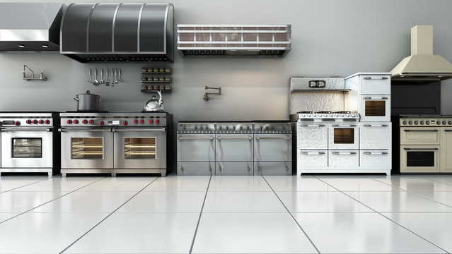 kitchen appliances in supermarcket 3d render image