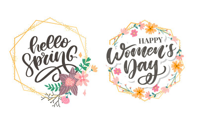 8 March International Women's Day Spring design with handwritten lettering