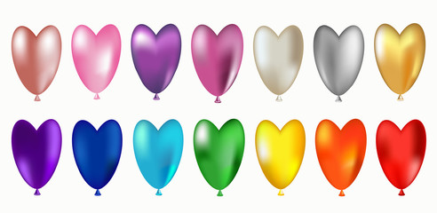 Set of colorful heart shaped balloons. Isolated on a white background. Volumetric 3D forms. You can use it to create cards, banners, flyers and invitations for Valentine's Day and other holidays.