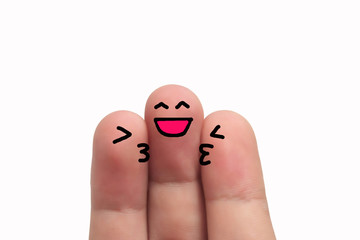 kissing Isolate happy of three fingers friends smileys with blank sign