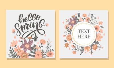 Hello Spring Flowers Text Background letterung slogan