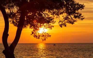 Sunset on the Adriatic sea at Petrcane village near Zadar town in Croatia, Europe.