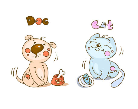 Cute cartoon cat and dog. Beautiful illustration of pets for your design.
