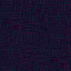 Seamless geometric vector pattern in rythmic ethnic Memphis style, linear background.