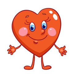 Cute happy heart in cartoon style. Isolated on white background.  For Valentine's day. Vector illustration.