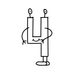 Mathematics Education vector illustration. Coloring book number four. Funny cartoon character. Vector children book illustration. Doodle collection on white background.