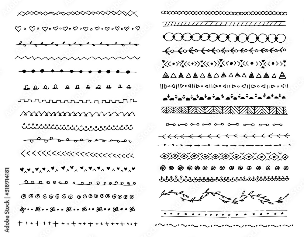 Sticker hand drawn doodle lines set. ink pen brushes, underline pencil strokes, drawing dividers for your de