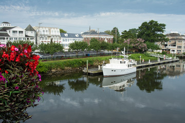 View of downtown Lewes Deleware from bridge with canal © DanaDaglePhotography