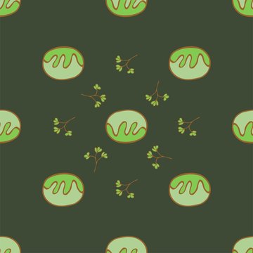 Seamless pattern with spring and summer twigs and cotton. Colorful illustration on a green background. Suitable for packaging, print, fabric