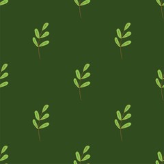Fototapeta na wymiar Seamless pattern with spring and summer twigs. Colorful illustration on a green background. Suitable for packaging, print, fabric
