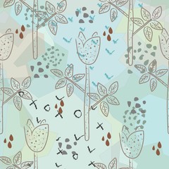 Fototapeta premium Floral Abstract Seamless Pattern. Modern Digital Design. Modern Fashion Scandinavian Style. Contemporary Colors and Design.