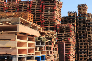 Stacked wooden pallets