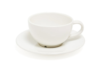 Obraz na płótnie Canvas Empty white coffee cup on plate top view isolated on white background. With clipping path