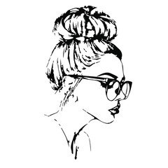 portrait of hand-drawn girl. Vector isolated on a transparent background 