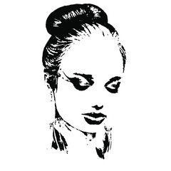 portrait of hand-drawn girl. Vector isolated on a transparent background 