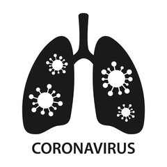Coronavirus attacks and destroys the lungs. Black icon in flat style on white background. MERS-CoV (Middle East respiratory syndrome coronavirus), 2019-nCoV. Vector illustration