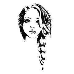 portrait of hand-drawn girl. Vector isolated on a transparent background 