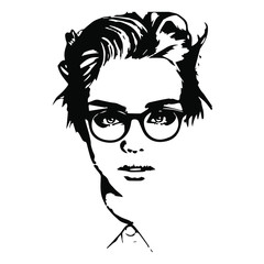 portrait of hand-drawn girl. Vector isolated on a transparent background 