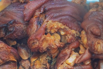 Stewed leg pork with sweet gravy sauce, thai street food market