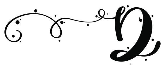 Alphabet ornaments. Letter D vector vintage handwritten, Decoration vintage for invites card and other concept ideas. Illustration letter ornaments