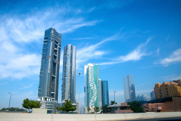 Fototapeta na wymiar Skyscrappers in the downtown city of Abu Dhabi, United Arab Emirates.
