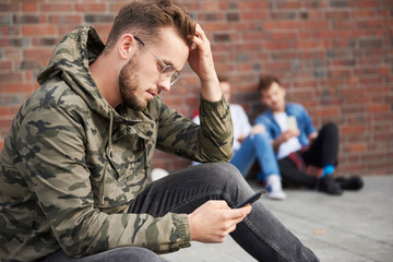 Young man enjoying the free internet