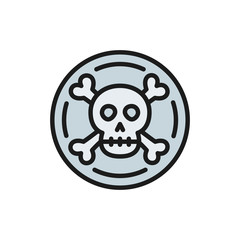 Pirate coin, doubloon, treasure flat color line icon.