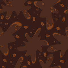 Vector brown seamless pattern of spilled coffee with a splash.