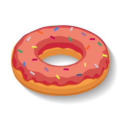 Bagel in raspberry glaze on a white background