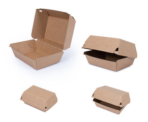 Brown paper food box. Kraft paper lunch box.