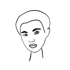 Beautiful woman portrait logo illustration in sketch style black white contrast