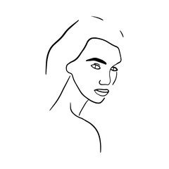 Beautiful woman portrait logo illustration in sketch style black white contrast