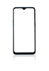 smartphone with white blank screen isolated on white background