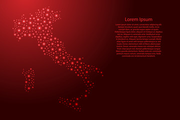 Italy map from red and glowing space stars abstract concept geometric shape. Vector illustration.