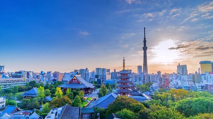 4K Time lapse Asakusa Temple Senso-ji and skytree  Tokyo, Japan