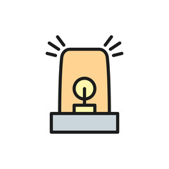 Emergency vehicle lighting, flasher, siren flat color line icon.