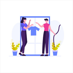 The tailor makes a customer's clothes order vector illustration