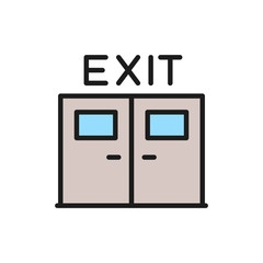 Emergency exit door flat color line icon.