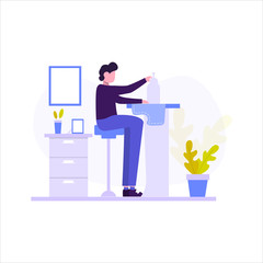 The tailor makes a customer's clothes order vector illustration