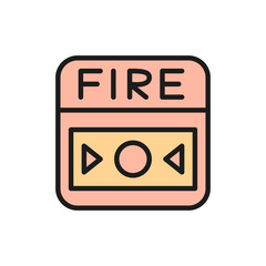 Fire alarm system, button flat color line icon.