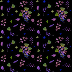 seamless pattern with cute watercolor illustration of stylized flowers.