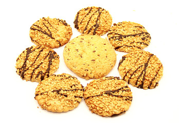 Composition in the form of a flower from cookies on a white background