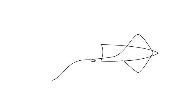 Self drawing simple animation of single continuous one line drawing of squid. Drawing by hand, black lines on a white background.
