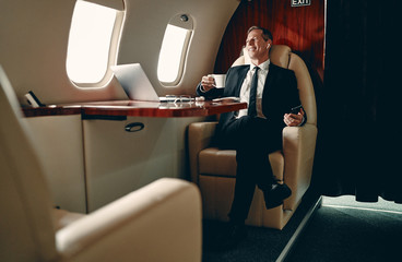 Businessman in private jet - Powered by Adobe