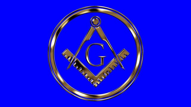 Golden Free Mason Symbol on a Blue Screen Background