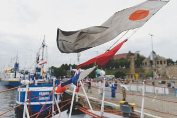 Moored sailing ships